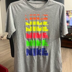 Nike Men's Gray Tee with Multicolor Graphic